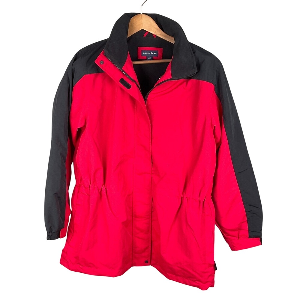 Lands End Squall Jacket Womens M Red‎ Excellent Fleece Colorblock Gorpcore